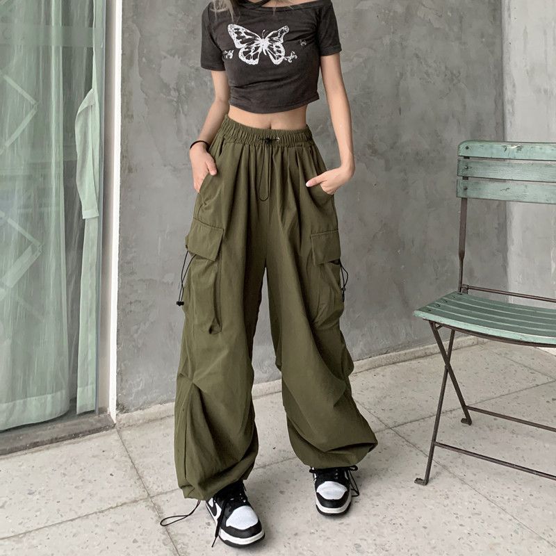 Casual Oversize Solid Low Waist Pants Drawstring Wide Leg Baggy Sweatpants