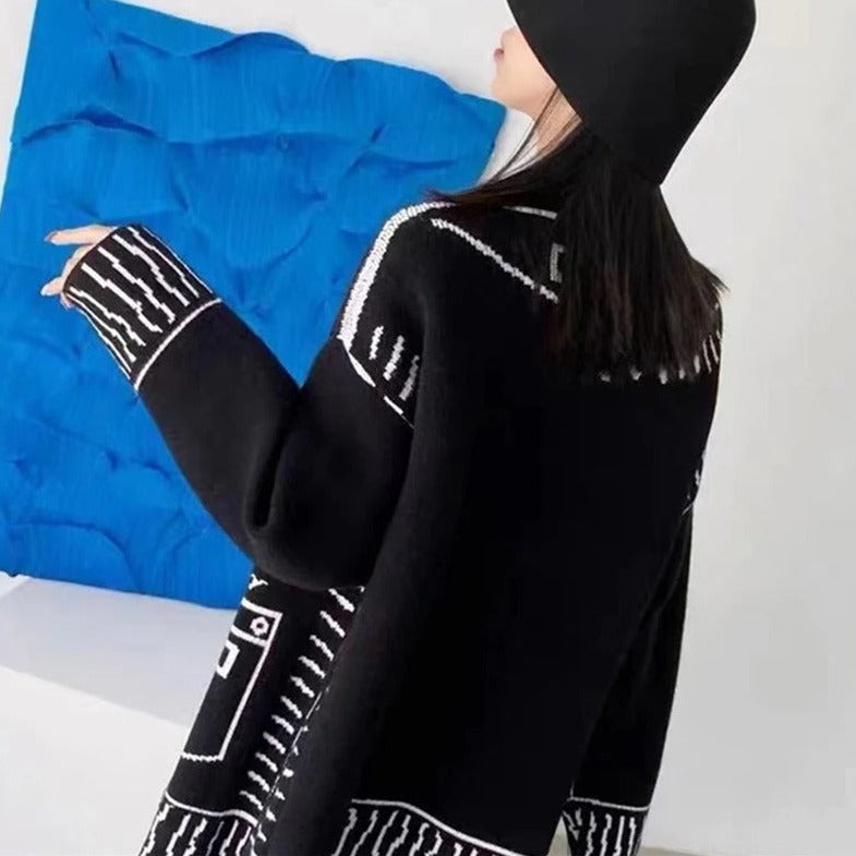 Løs Streetwear Y2K grafisk printet langærmet cardigan med V-hals 