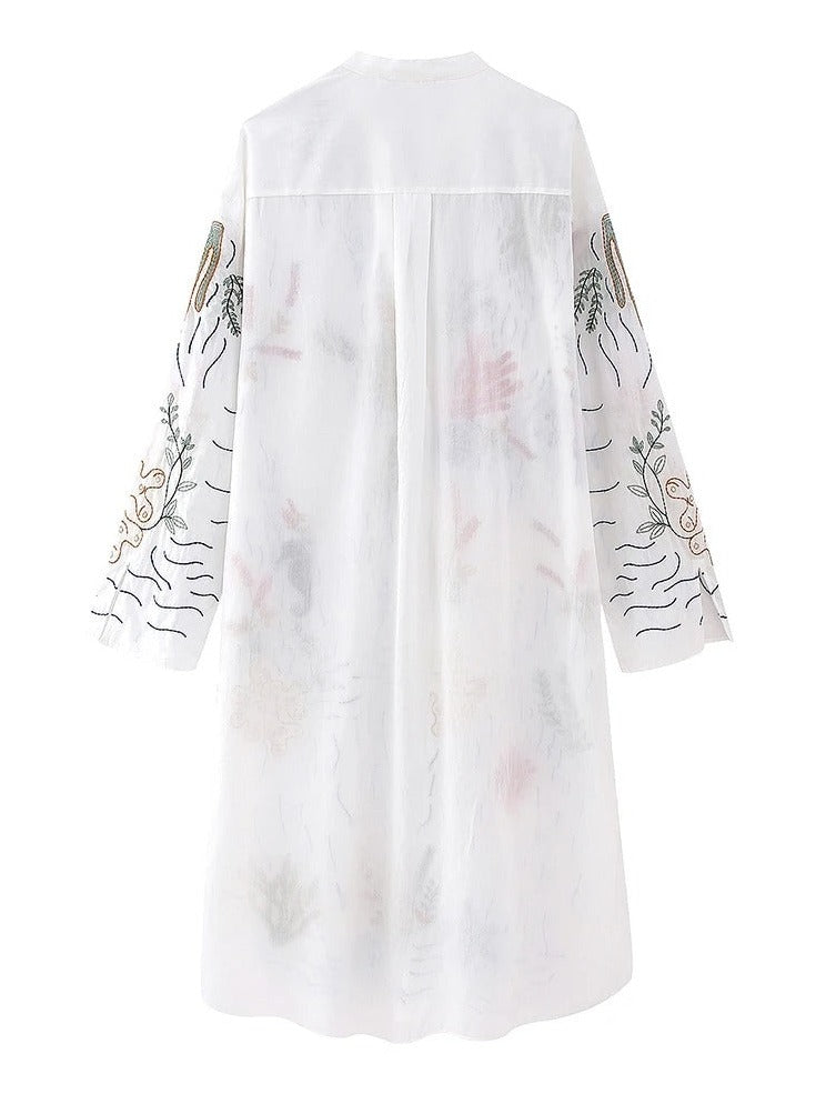 Bohemian Embroidery Midi Shirt Dress