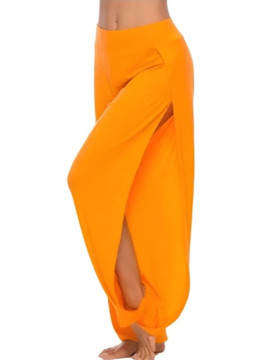 Plain Casual High Waist Wide Leg Harem Yoga Pants With Side Slit