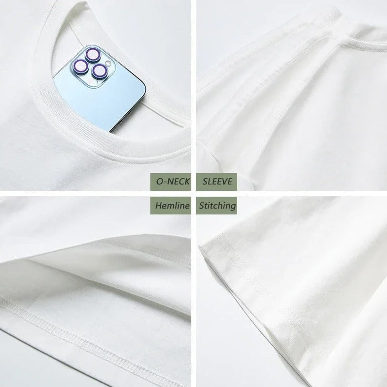 Klassisk stil overdimensioneret grafisk trykt blød bomuldsskjorte med rund hals 