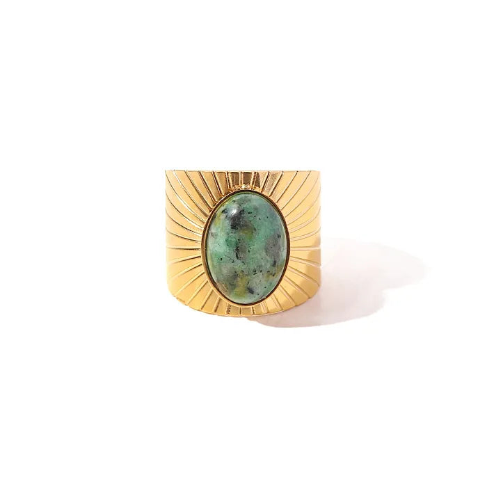 Vintage Style 18K Gold-Plated Oval Turquoise Open Ring