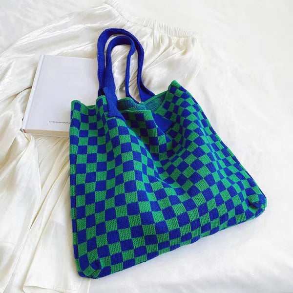 Knitted Checkered Tote Bag