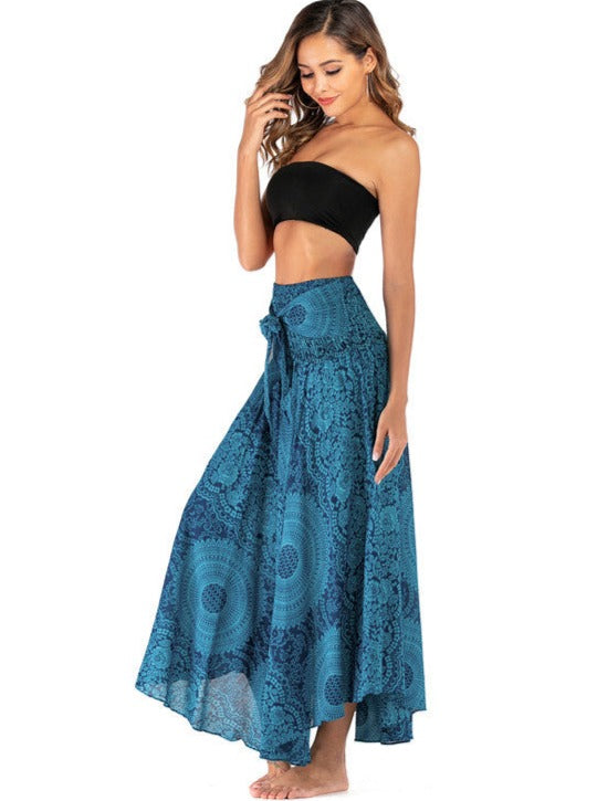 Blue Casual Bohemian Print Skirt Dress