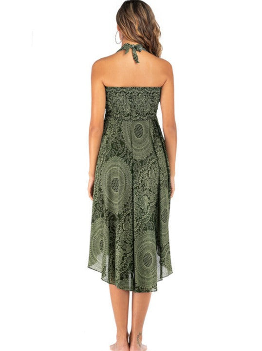 Green Casual Bohemian Print Skirt Dress