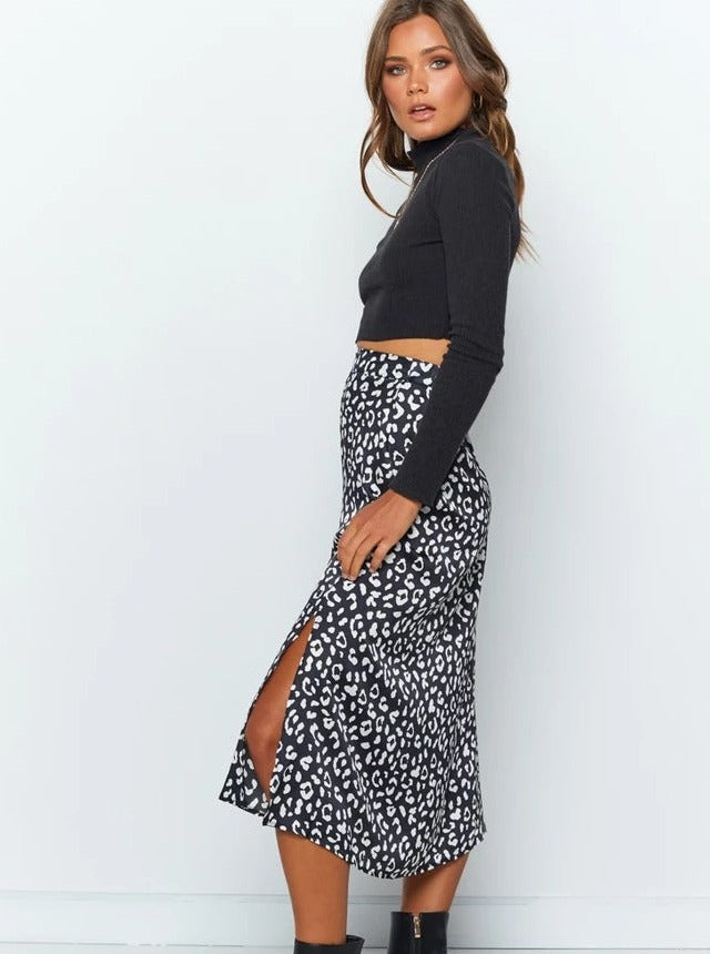 Leopardprint chiffon nederdel med høj talje 
