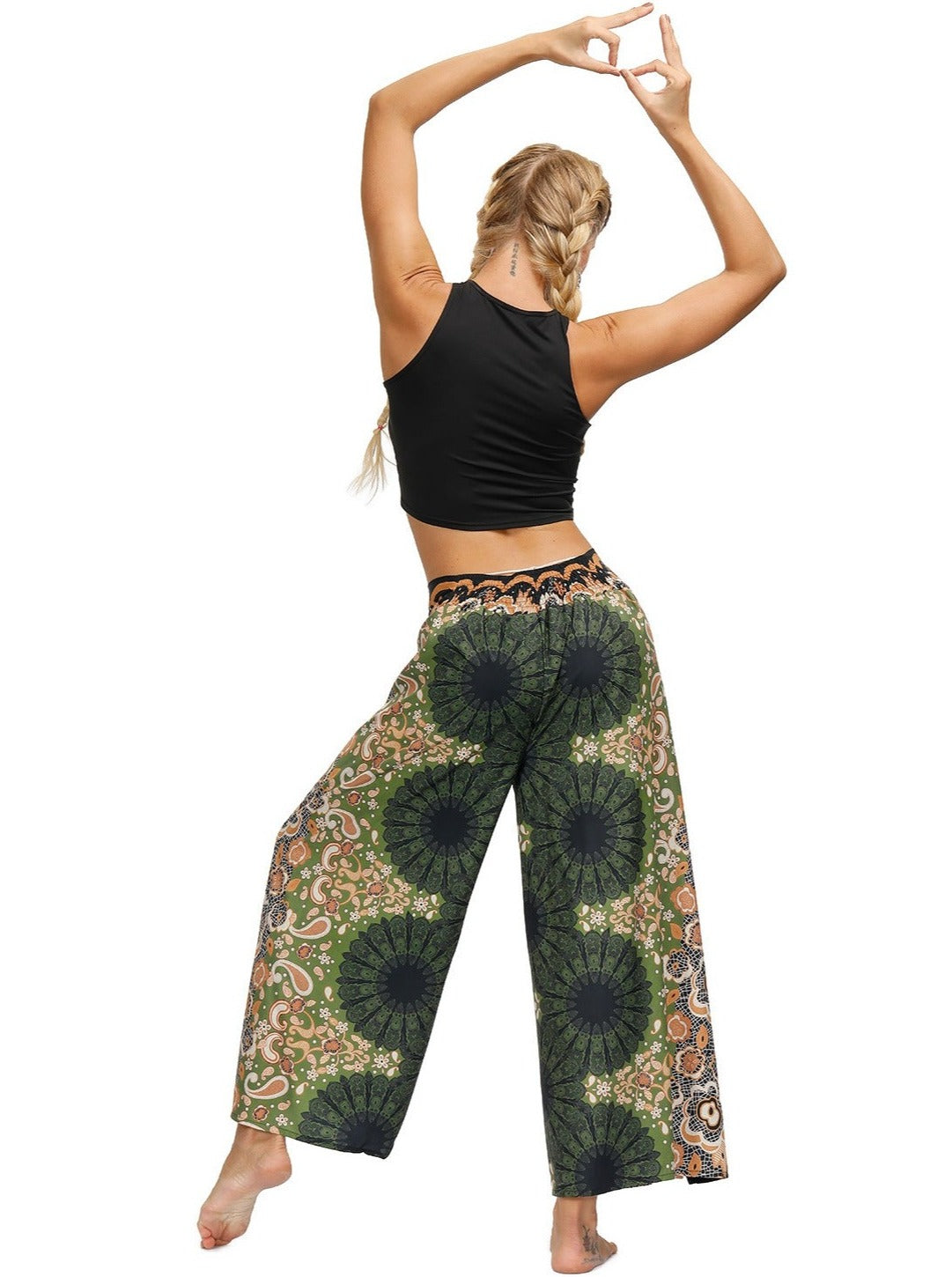 Digitalt trykte yoga-dansbukser med brede ben 
