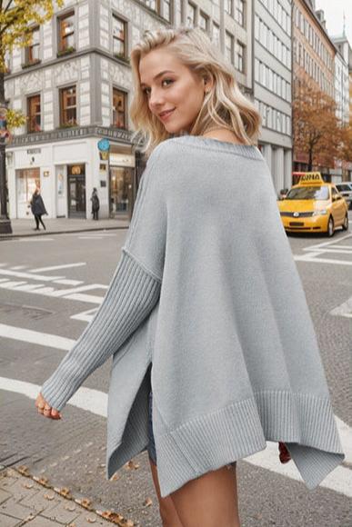 Loose V-Neck Long Sleeve Pullover Sweater