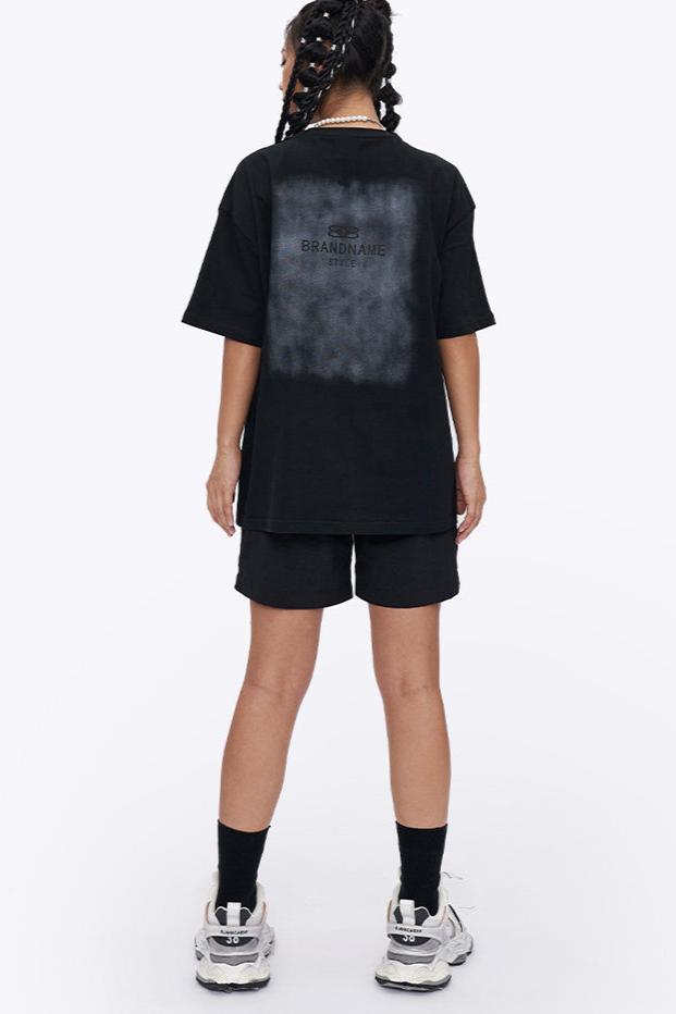 Loose Black Faded Print T-Shirt