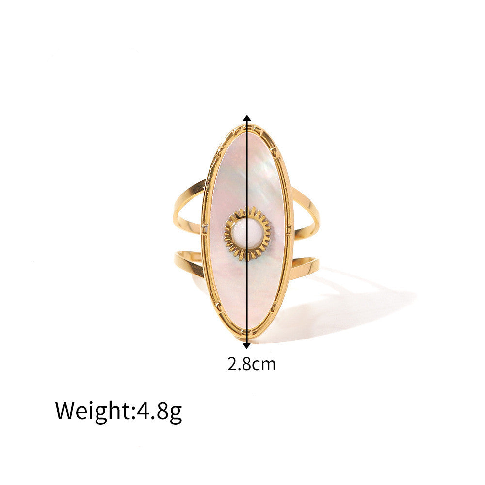 Luxurious 18K Gold-Plated Oval Mother Of Pearl Inlay Open Ring