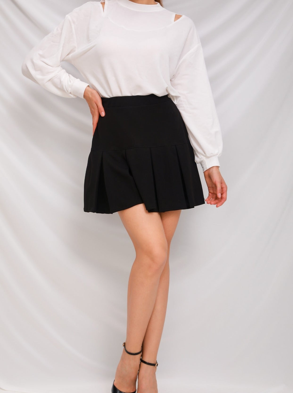 High Waist Elastic Pleated Mini Skirt