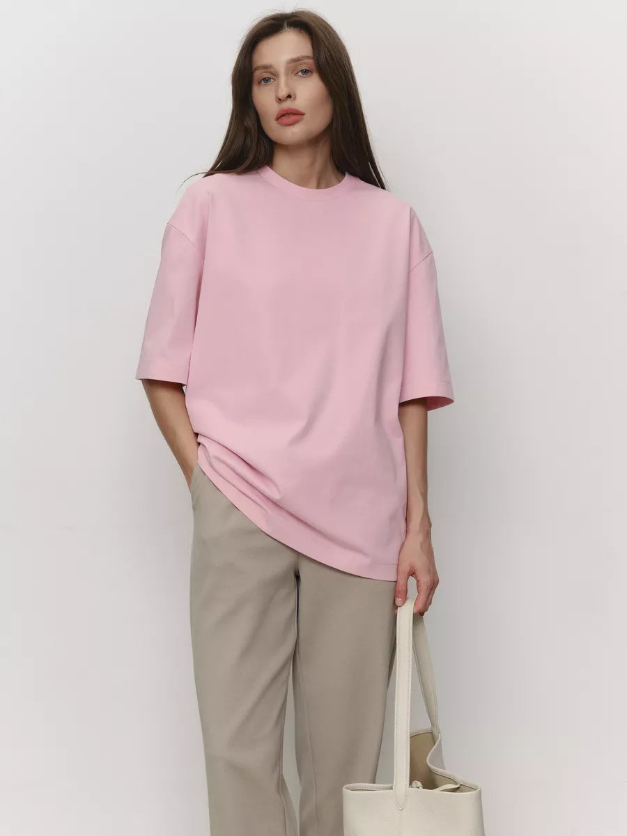 Oversized Pink Half Sleeve Cotton Shirt