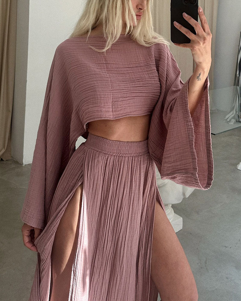 2 Piece Linen Long Sleeves and Skirt