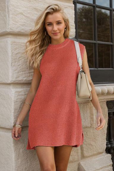 Round Neck Commuter Knitted Mini Dress