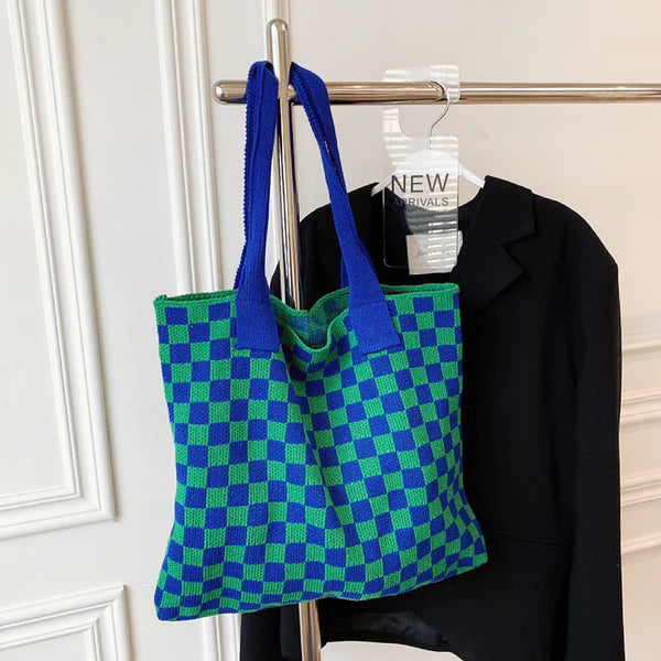 Knitted Checkered Tote Bag