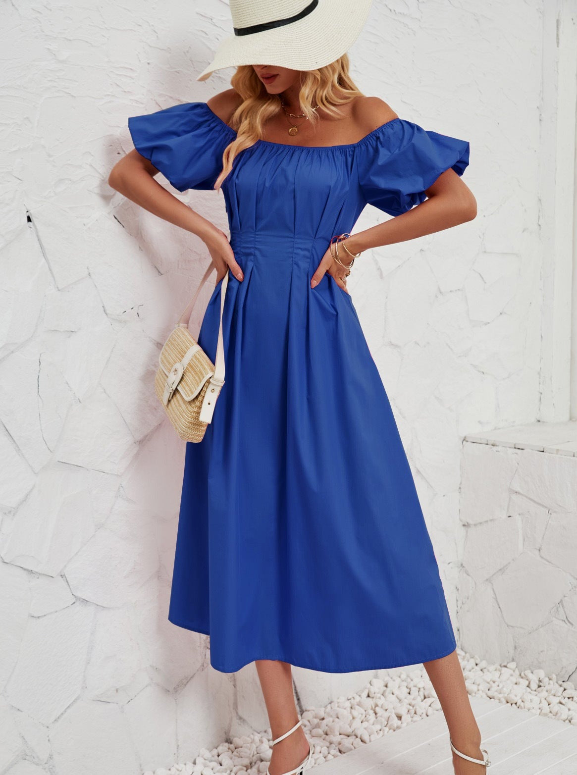 Off Shoulder Bell Sleeved Midi Dress