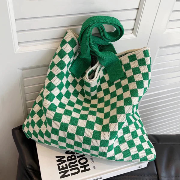 Knitted Checkered Tote Bag