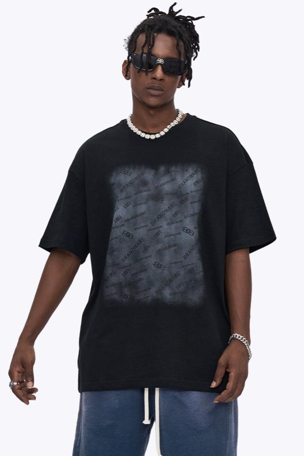 Loose Black Faded Print T-Shirt