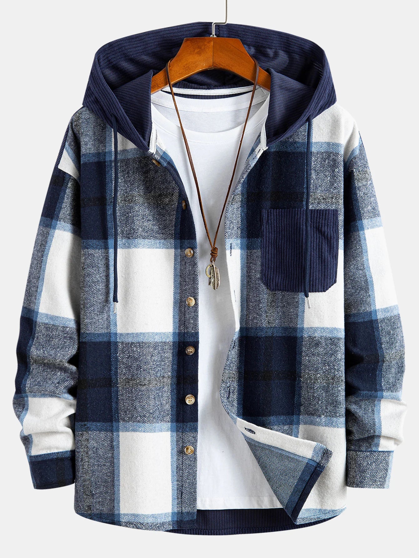 Plaid Corduroy Hooded Jacket