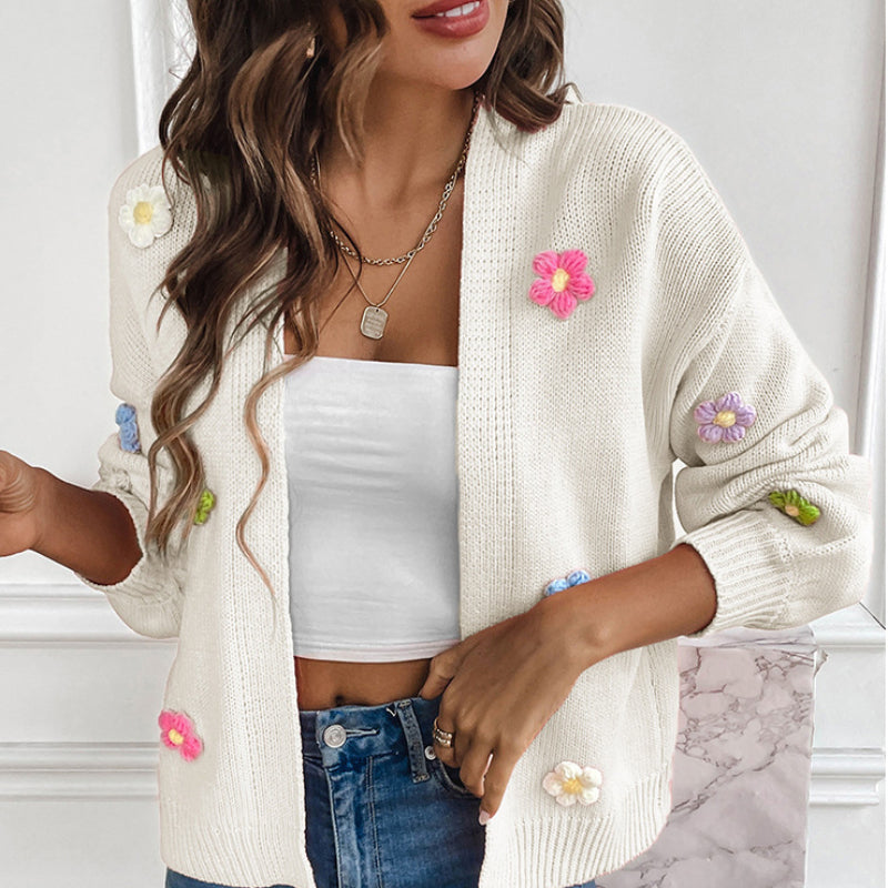 Sweet Long Sleeve Flower Hand Crocheted Cardigan