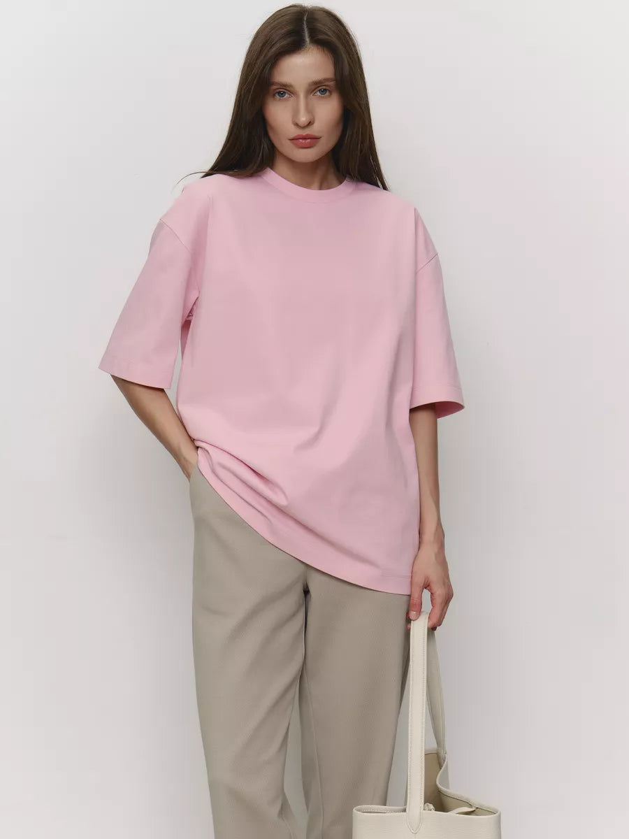 Oversized Pink Half Sleeve Cotton Shirt