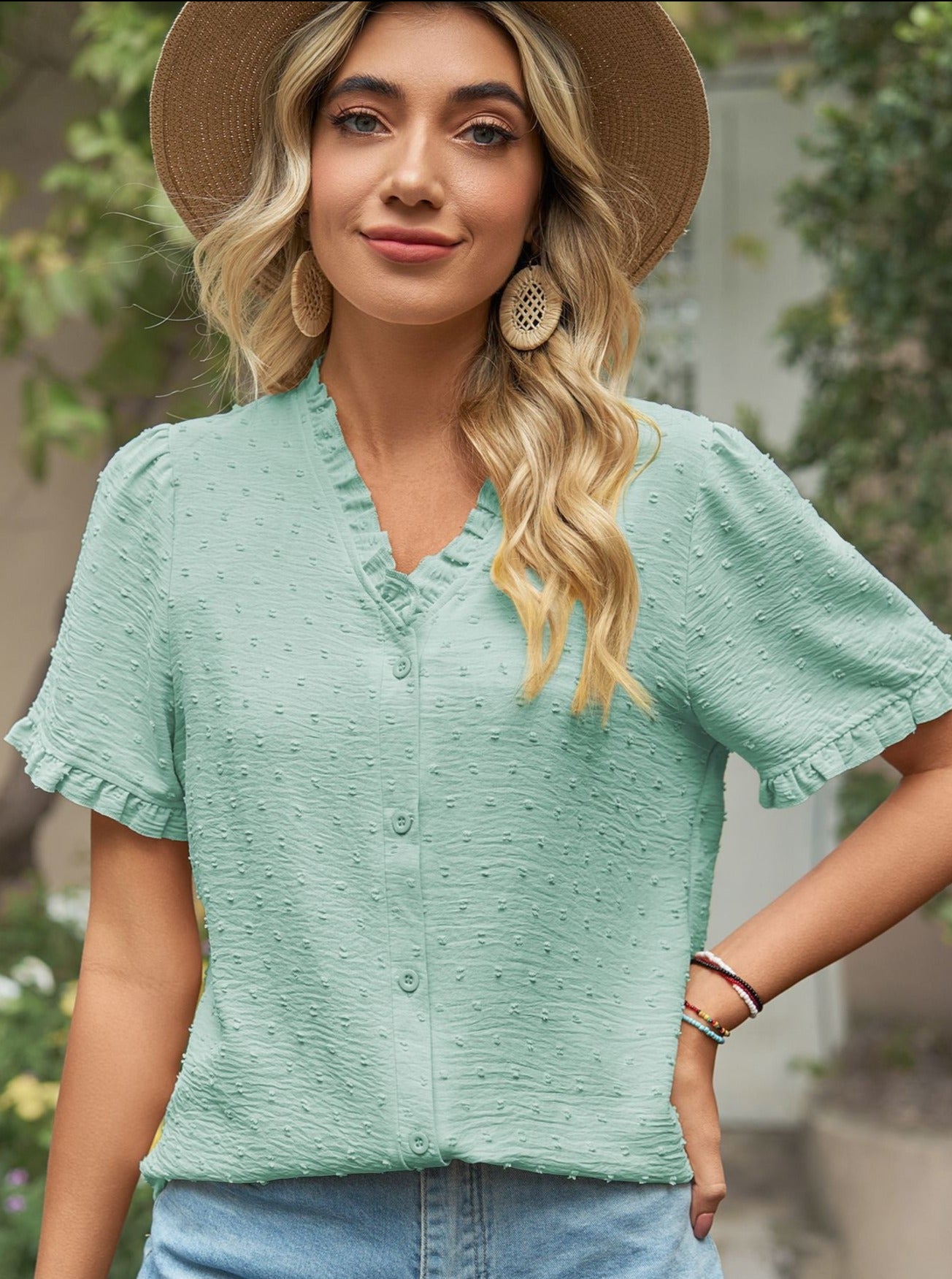 Casual Chiffon Button Up V-Neck Blouse