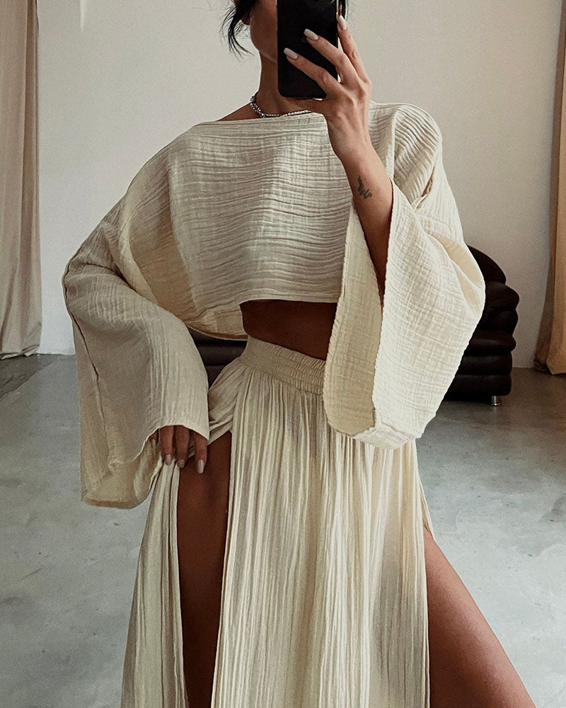 2 Piece Linen Long Sleeves and Skirt