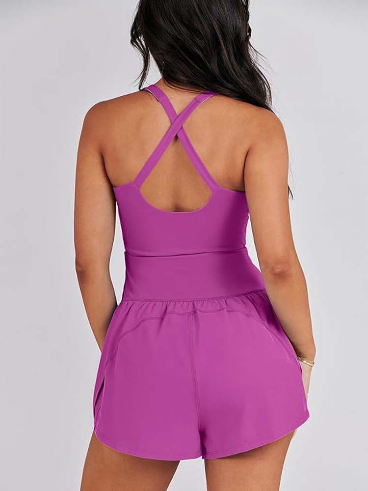 Sleeveless Cut Out Front Athletic Rompers