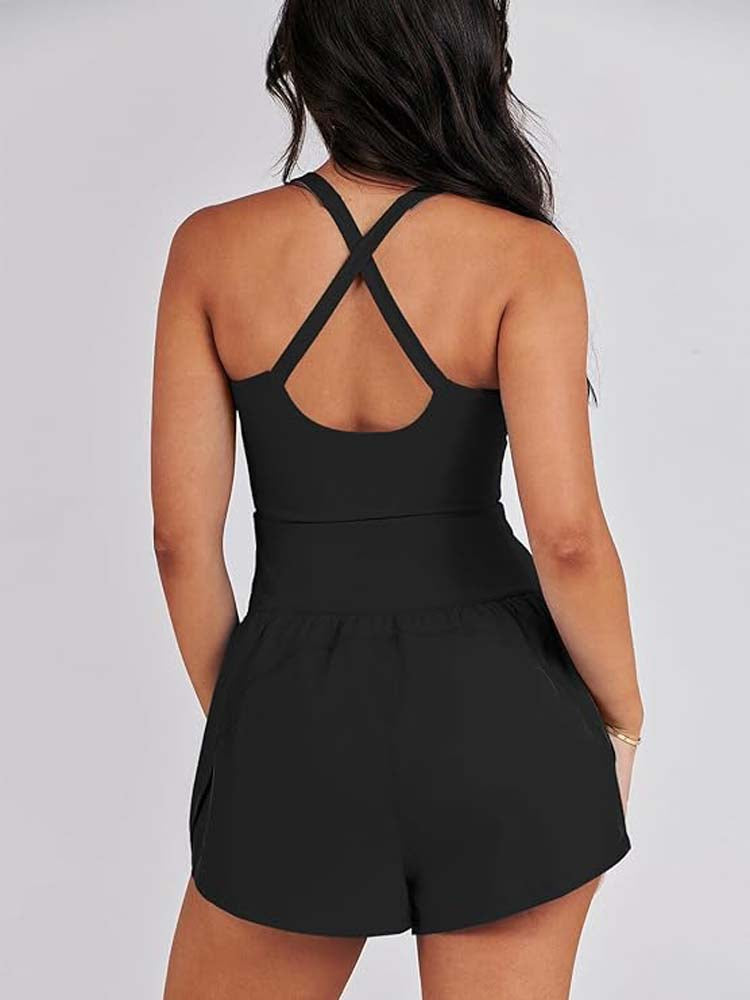 Sleeveless Cut Out Front Athletic Rompers