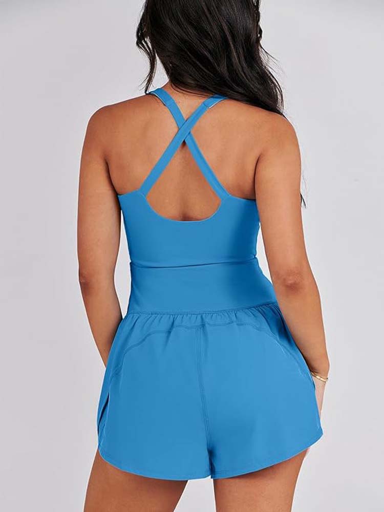 Sleeveless Cut Out Front Athletic Rompers