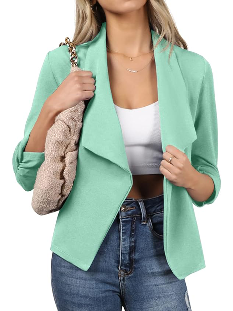 Business Casual  Ruched 3/4 Sleeve Coat