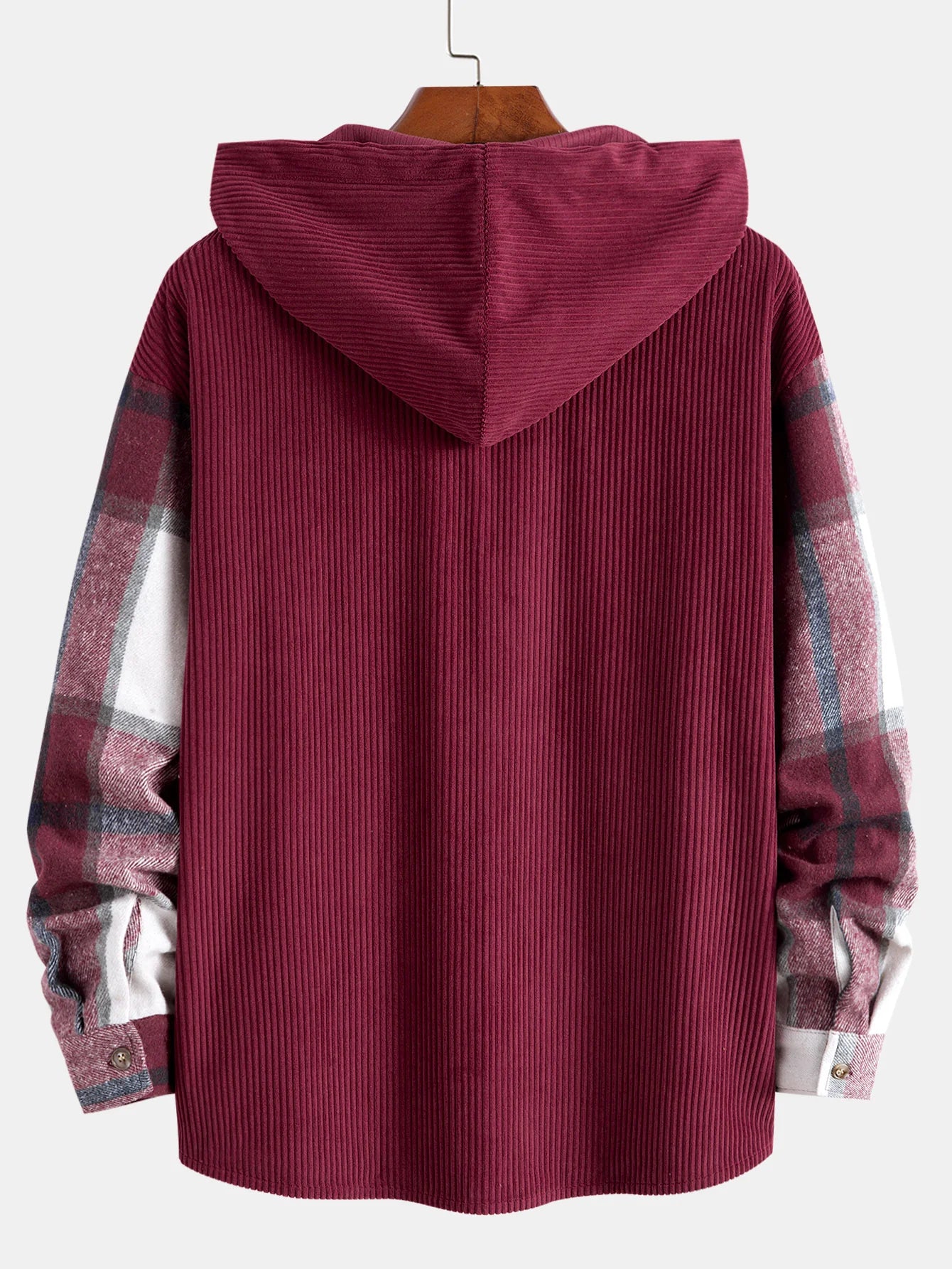 Plaid Corduroy Hooded Jacket