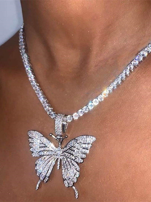 Sparking Crystal Pave Butterfly Pendant Cubic Zircon