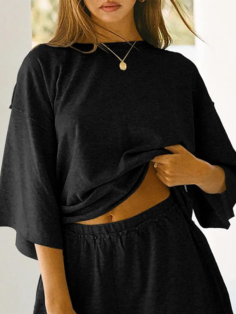 2 Piece Loose 3/4 Sleeve Top and Short Set