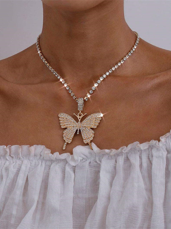 Sparking Crystal Pave Butterfly Pendant Cubic Zircon