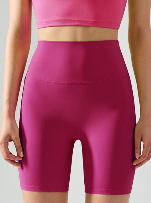 Solid Color Yoga Højtalje Elastiske Sømløse Fitness Shorts 
