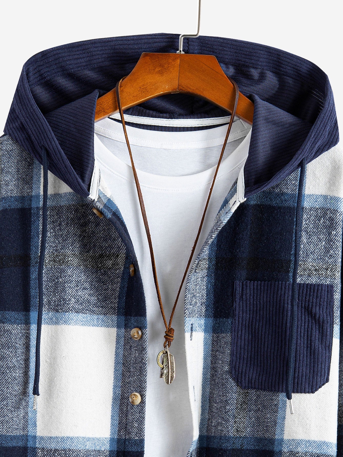 Plaid Corduroy Hooded Jacket