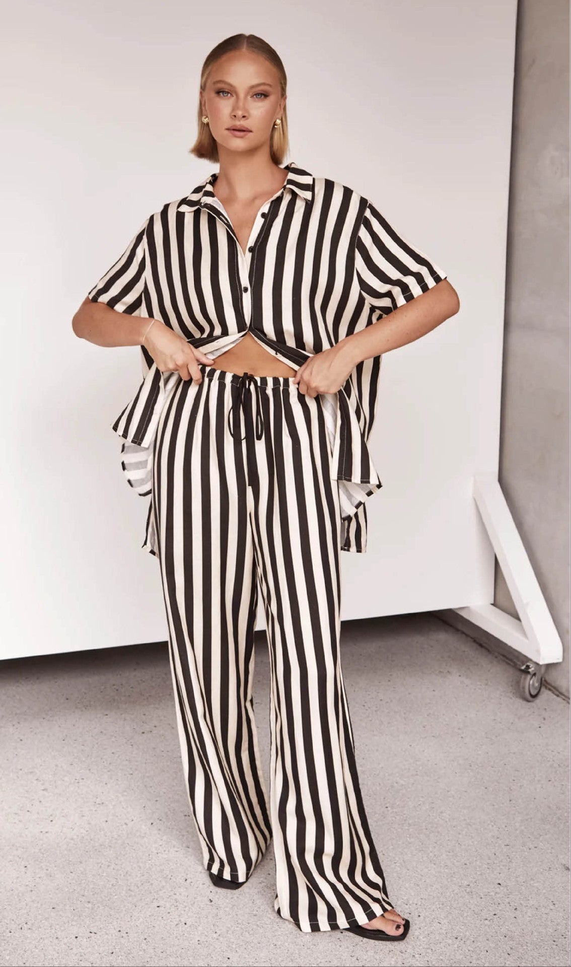 Casual Loose Striped Polo and Pants Set