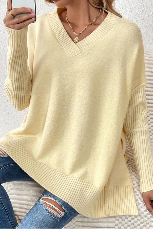 Casual Lazy Style V-Neck Long Sleeve Knitted Sweater