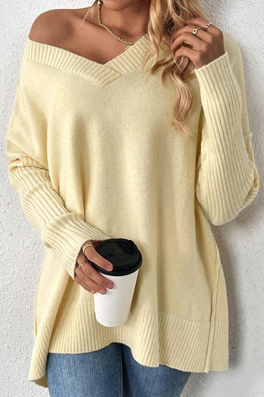 Casual Lazy Style V-Neck Long Sleeve Knitted Sweater