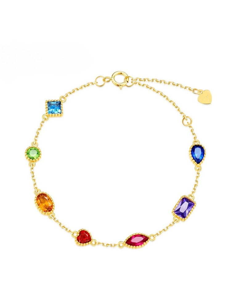Colorful Gemstone Inlaid Gold Plated Bracelet