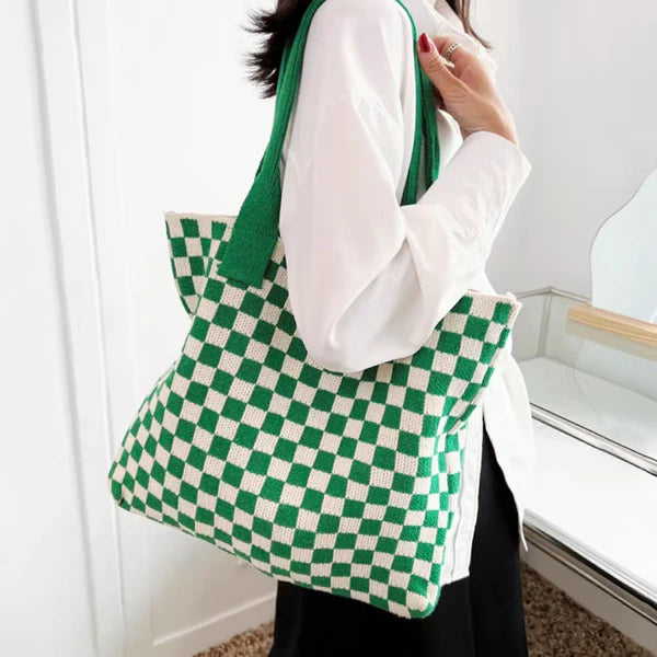 Knitted Checkered Tote Bag