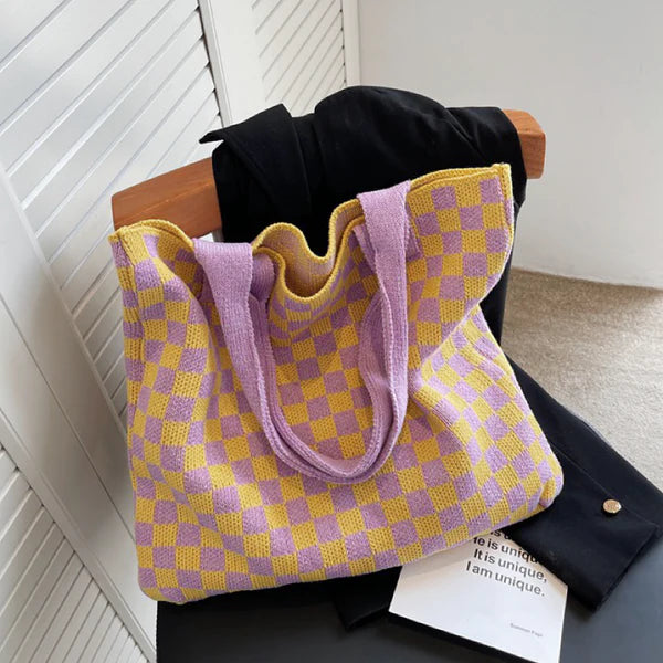 Knitted Checkered Tote Bag