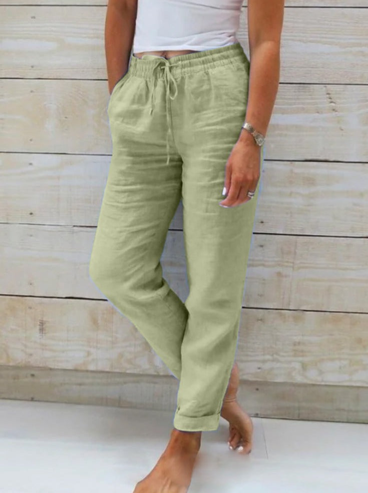 Casual Breathable Elastic Drawstring Cotton Trousers