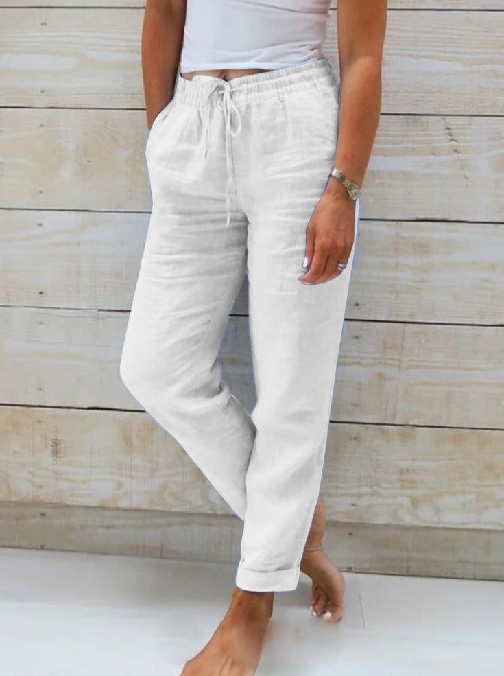 Casual Breathable Elastic Drawstring Cotton Trousers