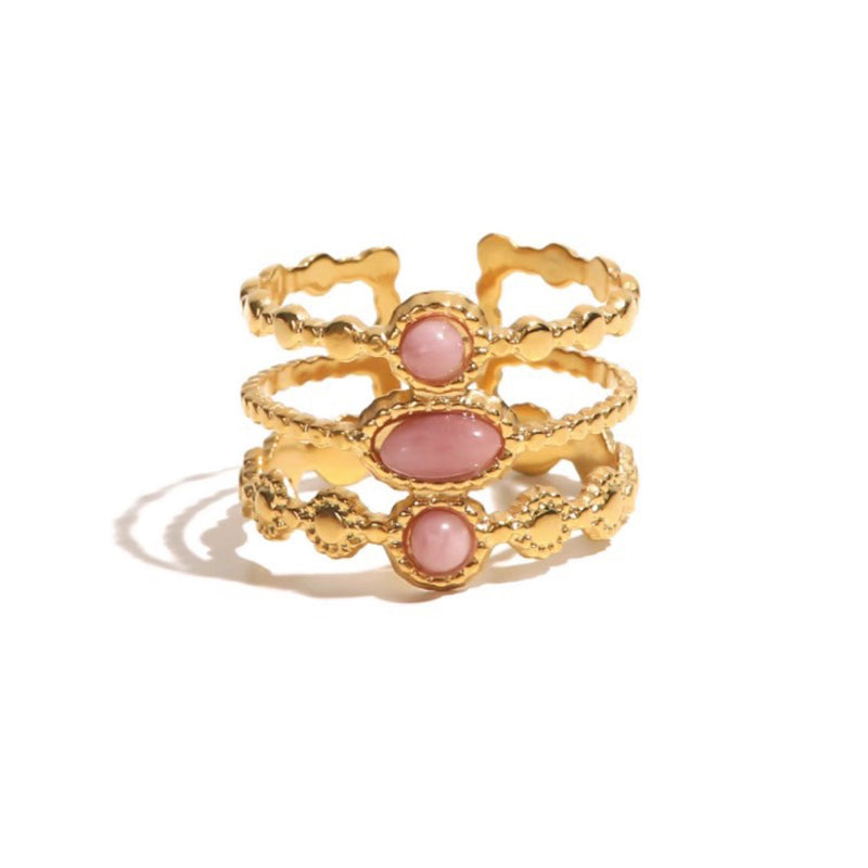 Elegant Multi Layered 18K Gold Plated Pink Stone Open Ring