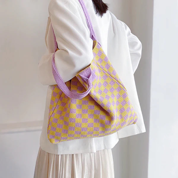 Knitted Checkered Tote Bag