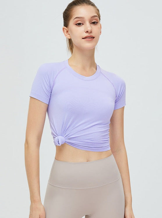Purple Seamless Soft Workout Tops T-shirt