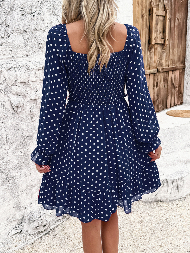 Casual Off Shoulder Polka Dot Dress