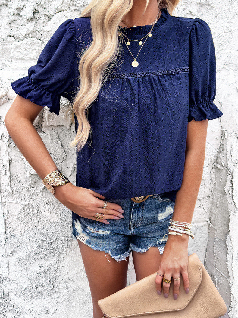 Casual Short Sleeved Hollow Blouse